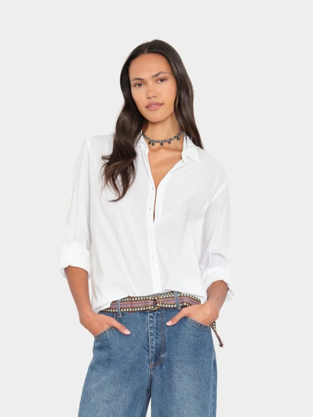 Xirena White Beau Shirt Button Down Point Collar Curved Hem